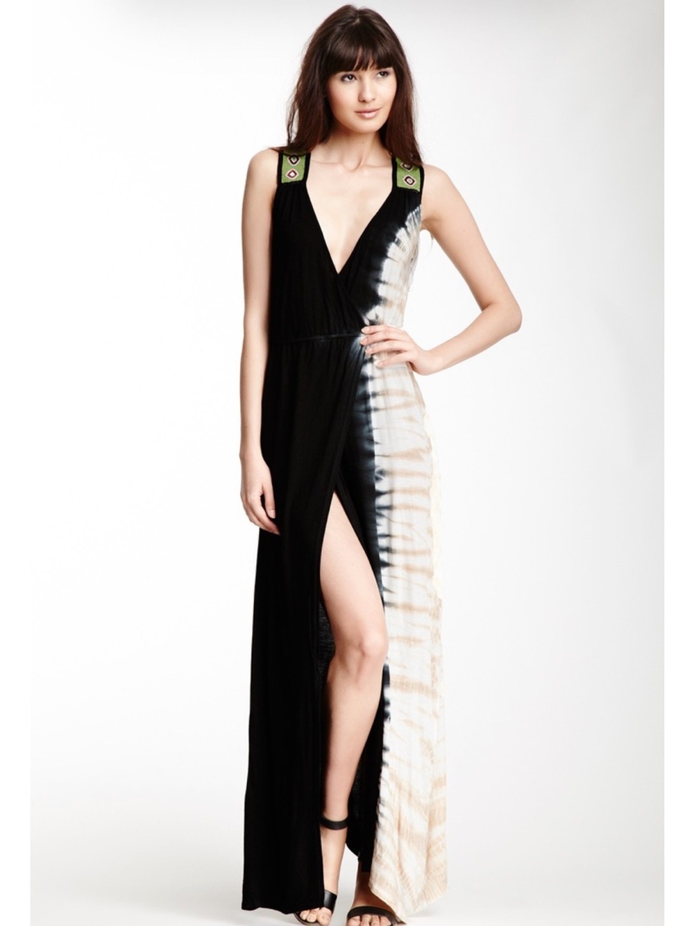 Romeo & Juliet Couture Black Maxi Dress with Cream Tie-Dye Panel